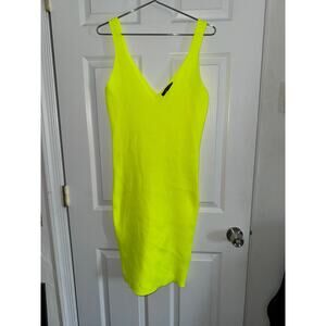 NEW LOOK NEON YELLOW RIBBED BODYCON DRESS SZ 2X POLYESTER/SPANDEX